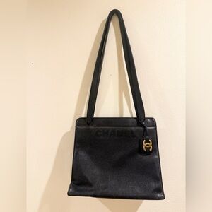 Chanel Black Caviar Leather Tote Bag 90s Vintage